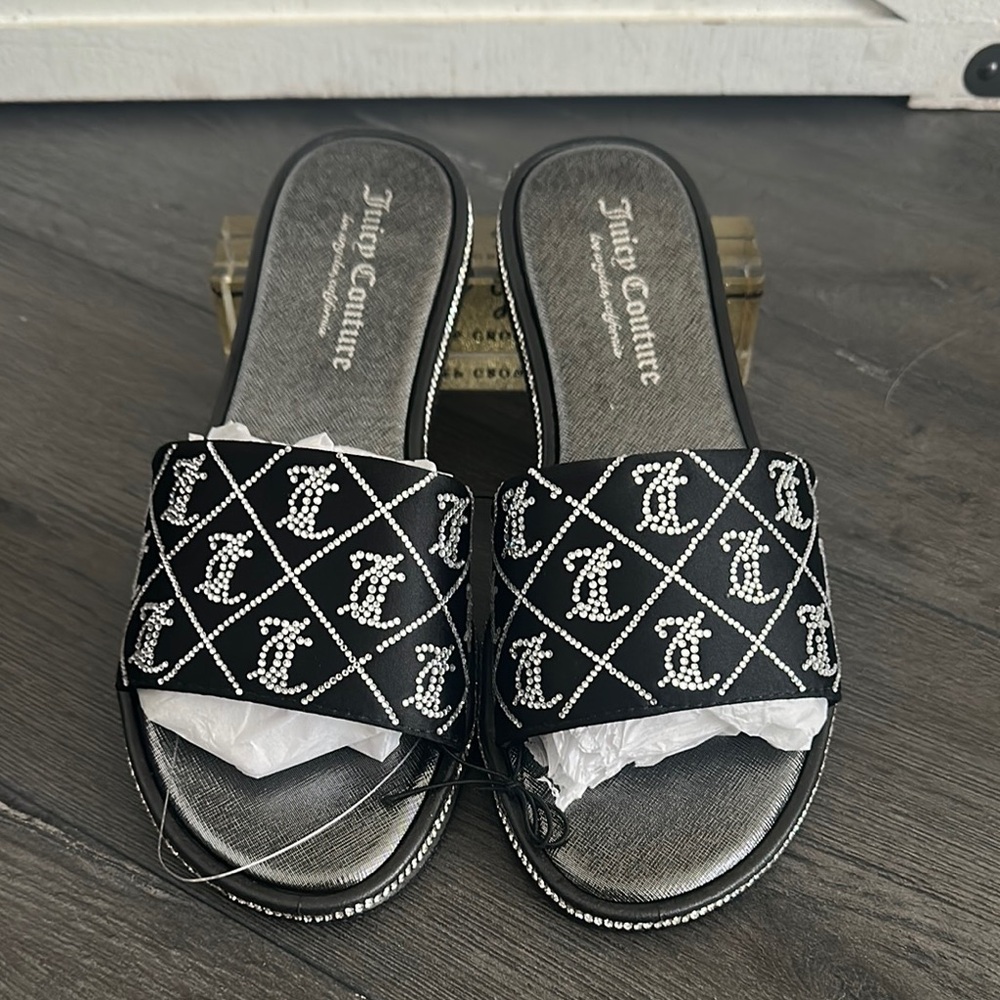 Juicy Couture Black and Silver Embellished Slides